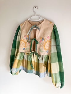 Green Peplum Tie Blouse