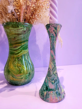 Marbled Candle Stick Holder - Tall -  Green & Pink