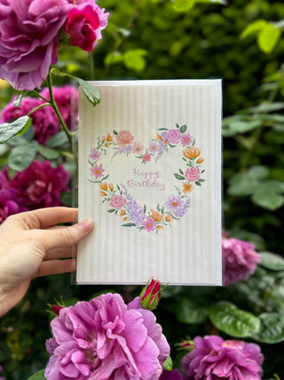 Happy Birthday Flower Heart Greetings Card
