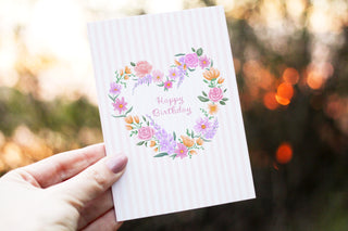 Happy Birthday Flower Heart Greetings Card