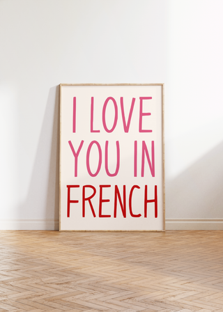 I Love You In French Wall Art Print (Pink/Red)