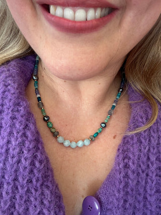 Aquamarine, Chrysoprase, Tanzanite, Kyanite & Pearl Necklace