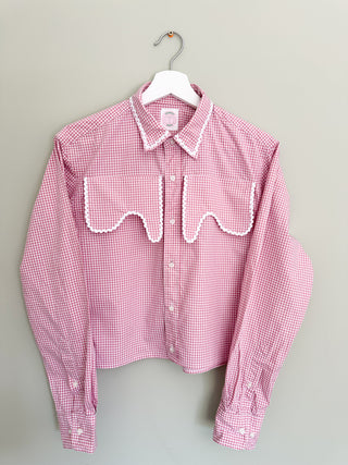 Western Style Gingham Shirt with White Trim