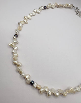 White and Blue Dot Pearl Necklace