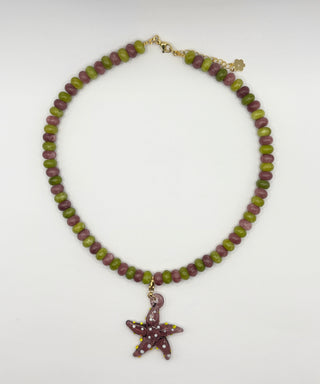 Starfish Necklace with Removable Charm - Natural Stone