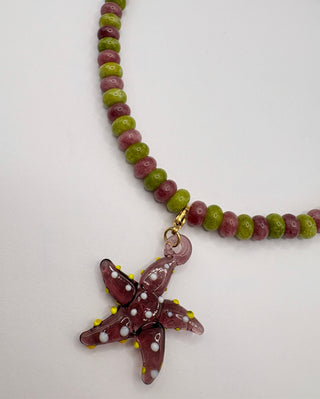 Starfish Necklace with Removable Charm - Natural Stone
