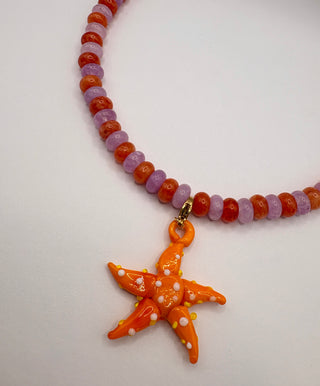 Starfish Necklace with Removable Charm - Natural Stone
