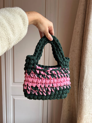 Green + pink mini bag with a detachable crossbody strap