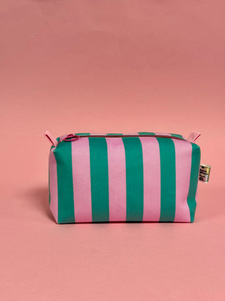 Pink & Teal Stripes Velvet Boxy pouch