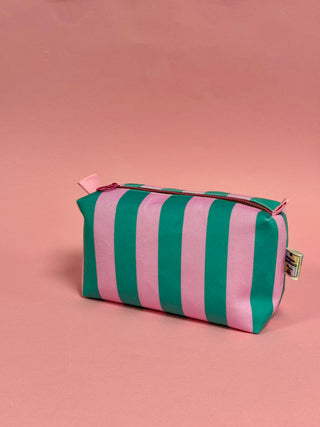 Pink & Teal Stripes Velvet Boxy pouch