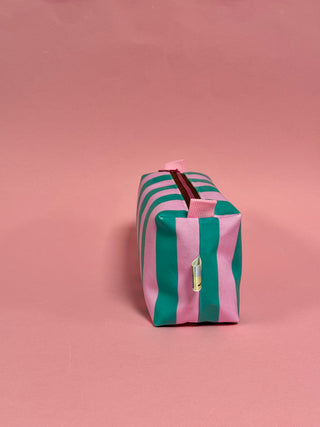 Pink & Teal Stripes Velvet Boxy pouch