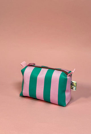 Pink & Teal Stripes Velvet Boxy pouch