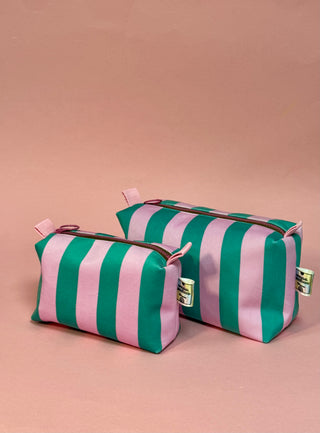 Pink & Teal Stripes Velvet Boxy pouch