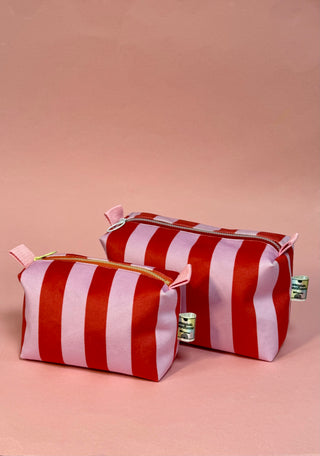 Pink & red stripes Velvet Boxy pouch