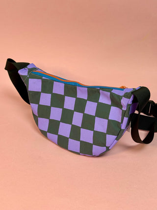 Purple & Grey checkered print Sling bag
