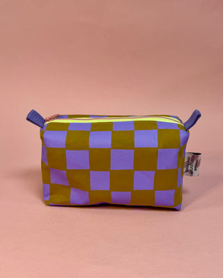 Purple & Mustard checkered boxy pouch