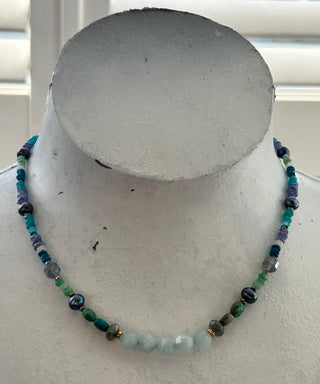 Aquamarine, Chrysoprase, Tanzanite, Kyanite & Pearl Necklace