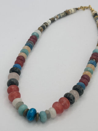 Dendrite Opal, Agate & Labradorite on Gold Plate Necklace