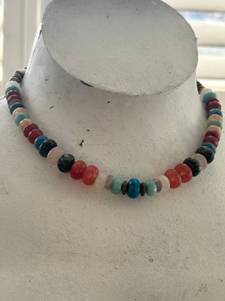 Dendrite Opal, Agate & Labradorite on Gold Plate Necklace