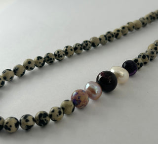 Dalmation Jasper, Amethyst, Pearl, Garnet & Galactic Jasper Necklace