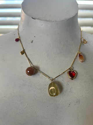 Mixed Gemstone Charm Necklace on Gold Plate