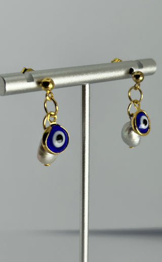 Glass Eye & Freshwater Pearl Earrings