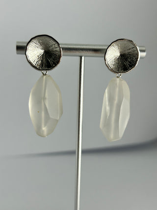 Frosted Quartz Silver Plated Earrings