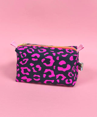 Pink & Grey Leopard print Boxy pouch
