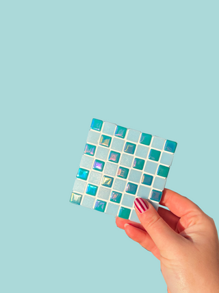 Iridescent Checkerboard Glass Tile Coaster