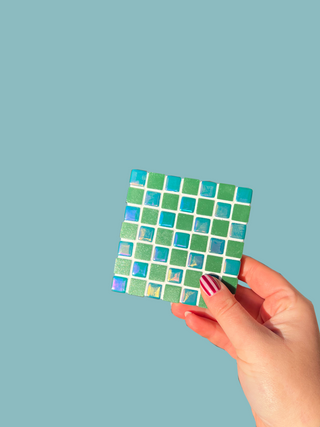 Iridescent Checkerboard Glass Tile Coaster