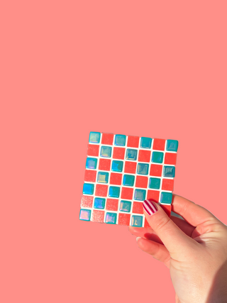 Iridescent Checkerboard Glass Tile Coaster