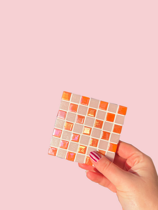 Iridescent Checkerboard Glass Tile Coaster