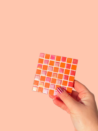 Iridescent Checkerboard Glass Tile Coaster