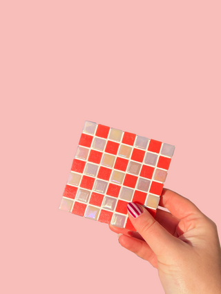 Iridescent Checkerboard Glass Tile Coaster