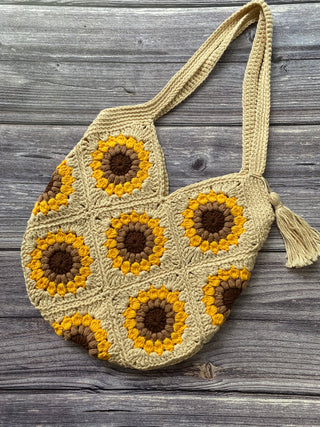 Ivory Sunflower Crochet Tote Bag