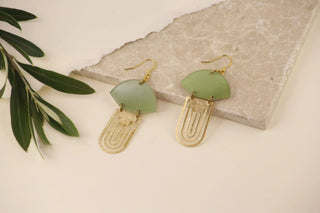 Jade & Brass Fan Drop Earrings