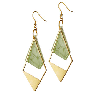 Jade & Brass Triangle Earrings