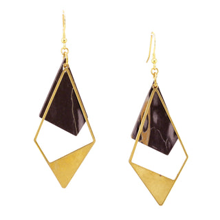 Black Marble & Brass Triangle Earrings