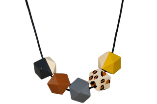 Leopard hand painted wooden necklace