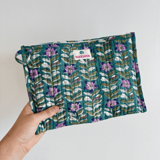 Large Block-Printed Zipped Pouch