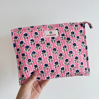 Large Block-Printed Zipped Pouch