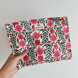 Large Block-Printed Zipped Pouch