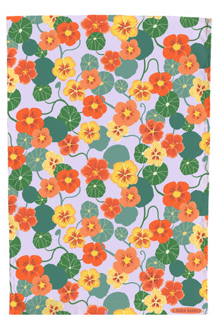 Nasturtiums organic cotton tea towel
