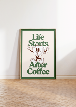 Life Starts After Coffee Retro Wall Art Print (Green)