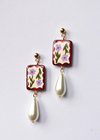 Lilac and Burgandy Painted Earrings