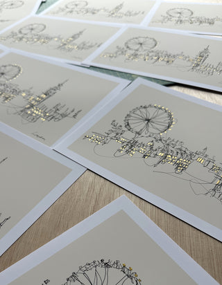 London Skyline Print with Hand Painted Gold Details