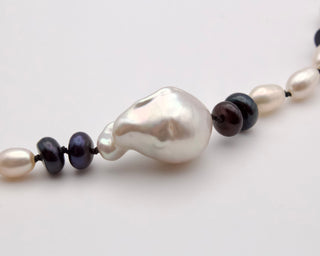 Black White Flameball Knotted Necklace