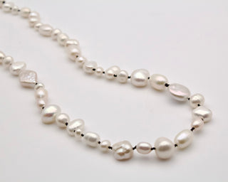 White Pearl Black Thread Knotted Necklace