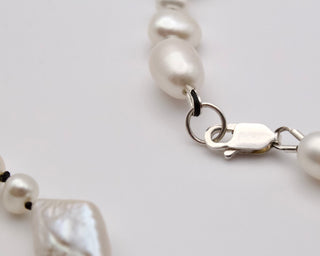 White Pearl Black Thread Knotted Necklace