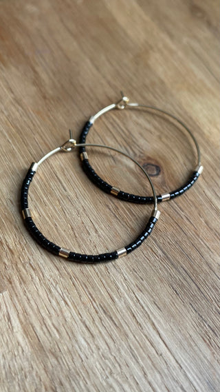 Midnight black gold plated large hoops